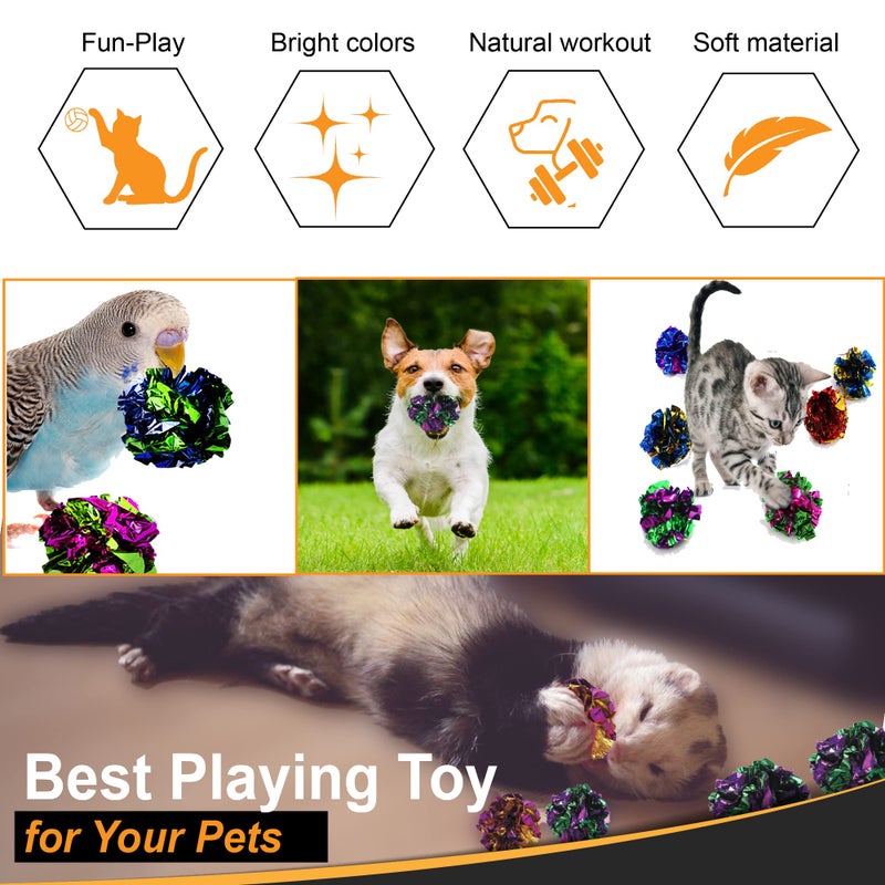 SunGrow 24 Pcs Ferret Mylar Crinkle Balls, 2" for Exercise to Keep Fit, Lightweight, Multicolor Shiny Foil with Crinkly Sound for Indoor Pet Cat, Kitten - Image 4